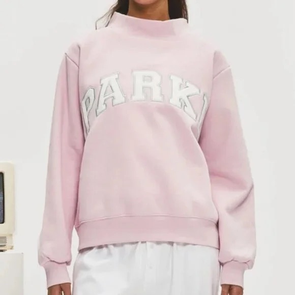 Parke Light Pink Mock Neck Sweatshirt with PARKE Lettering - Picture 6 of 7